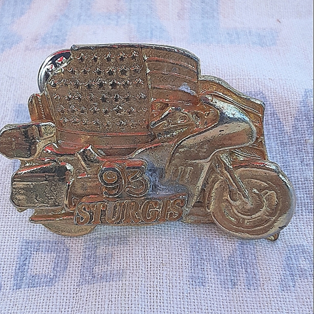 Sturgis 1993 brass badge vintage biker pin